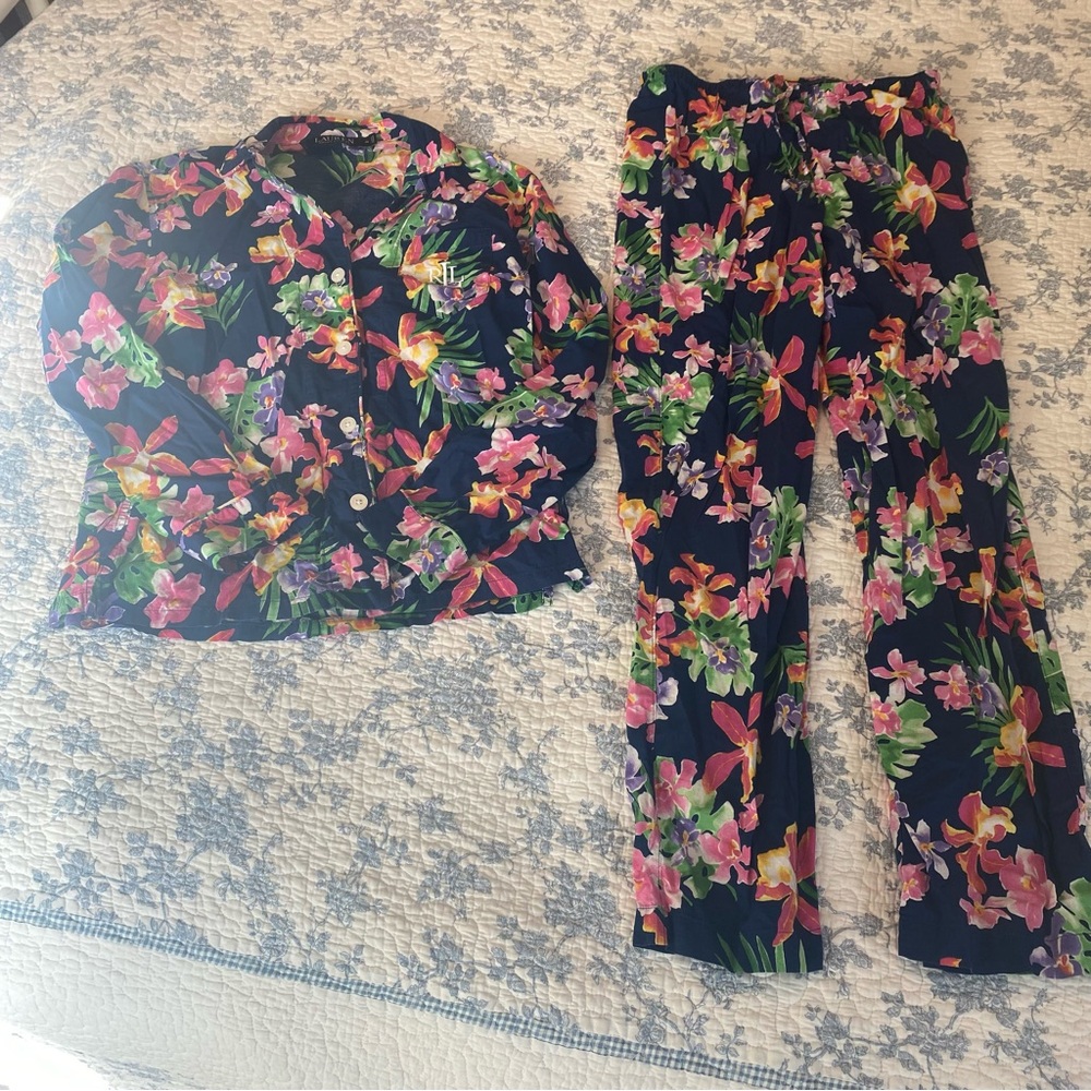 Lauren Ralph Lauren Black Label Floral Cotton-Blend Lawn Sleep Set Size XS